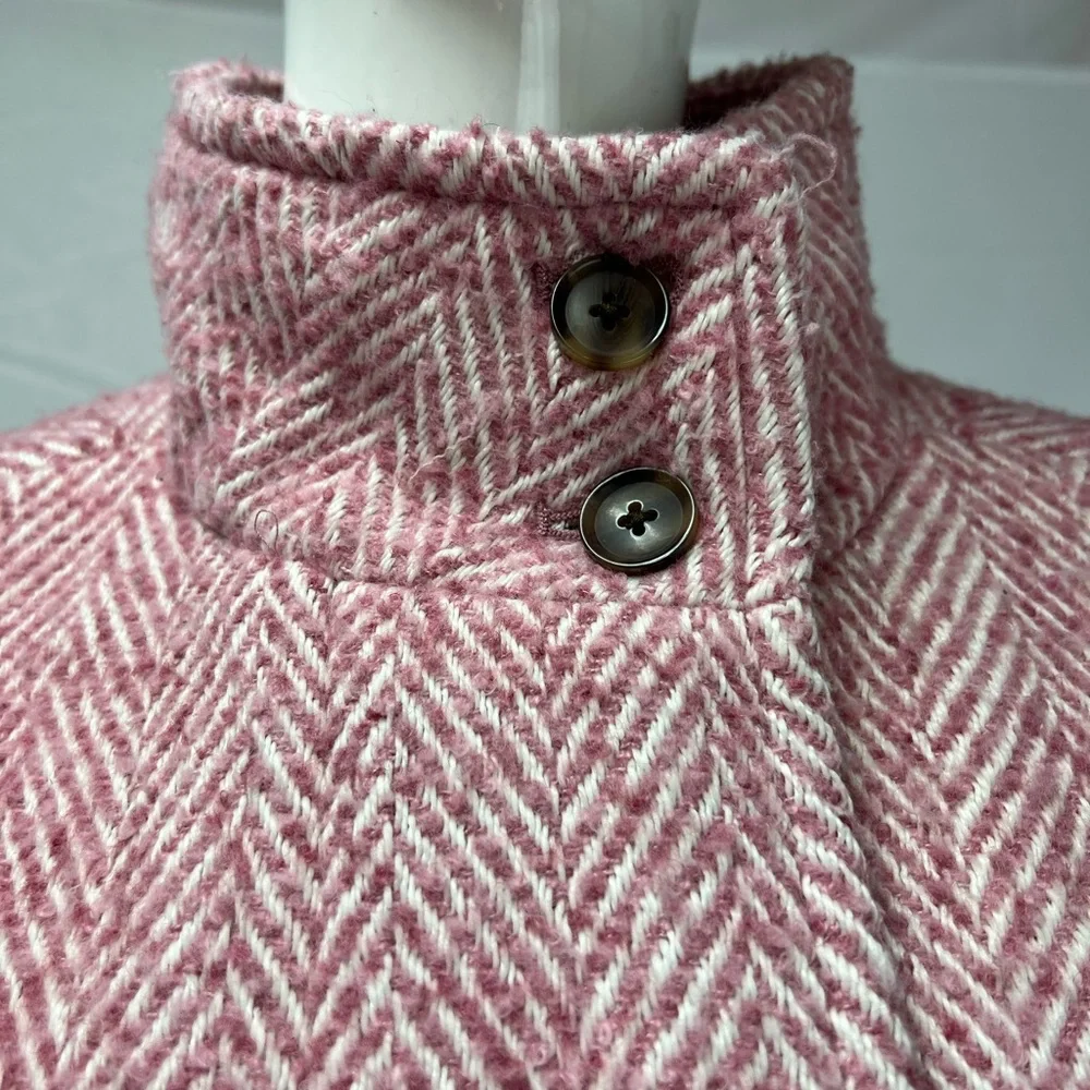 J. Crew Women’s 4 Pink Herringbone Tweed Chevron City Coat Jacket - Picture 6 of 13
